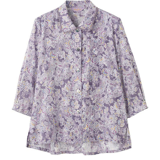 7分袖ワンタッチテープブラウス パープル M/L