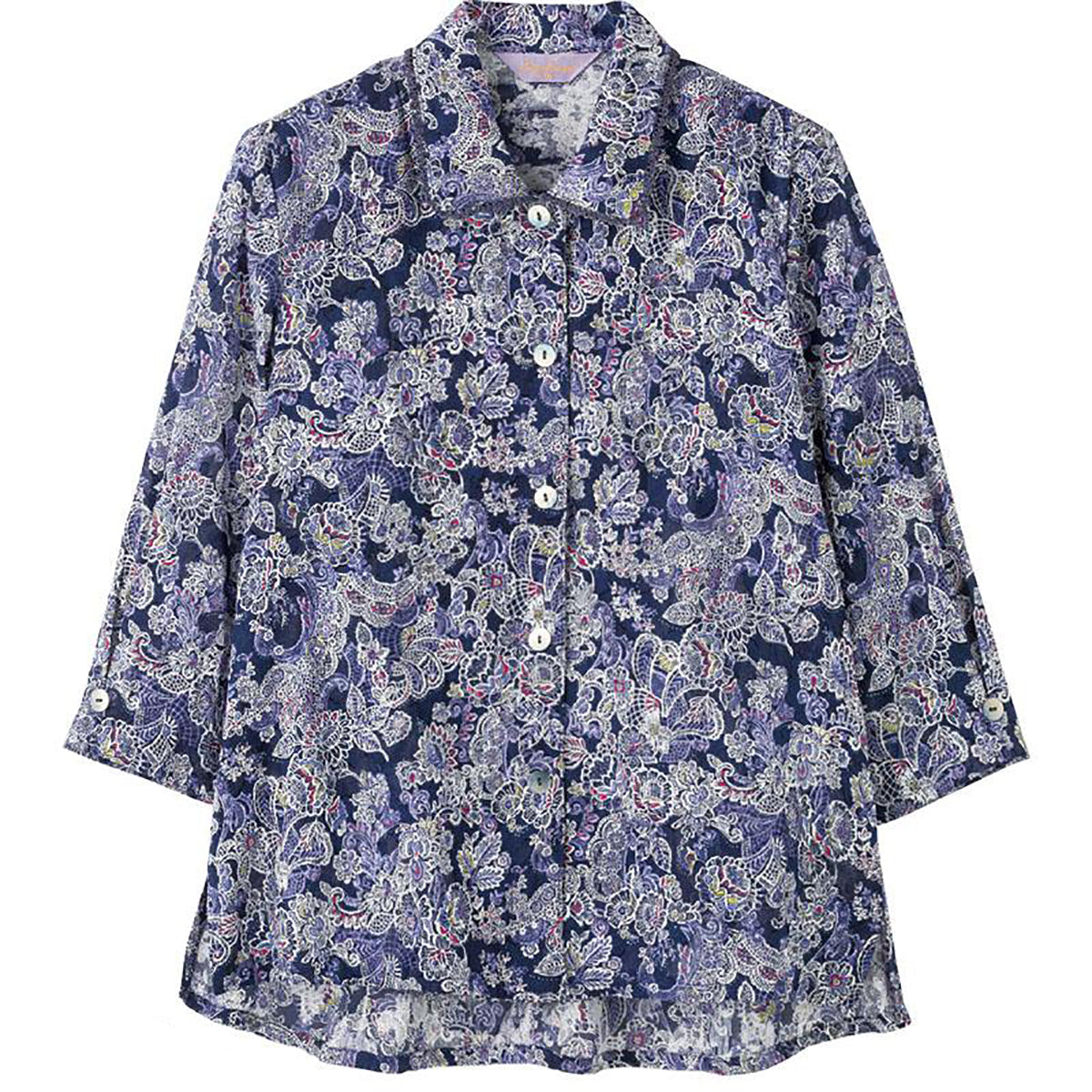 7分袖ワンタッチテープブラウス ネイビー M/L