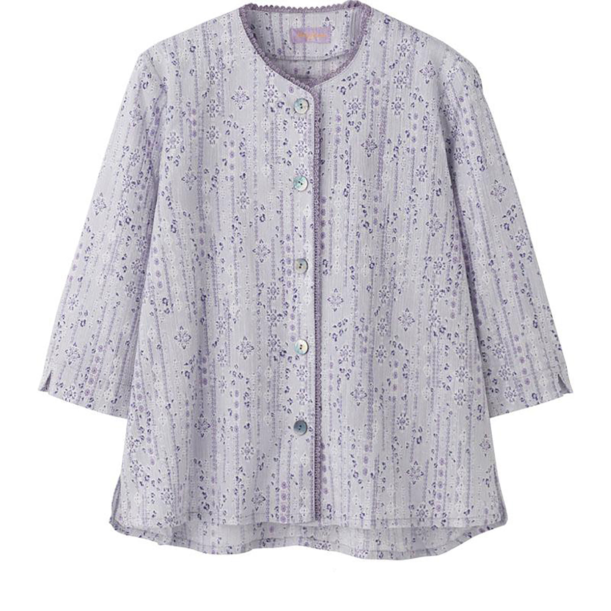 7分袖斜めボタンホールブラウス パープル M/L