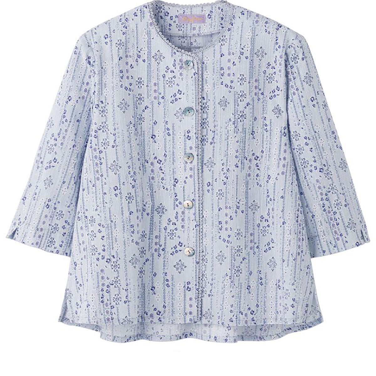 7分袖斜めボタンホールブラウス グレー M/L