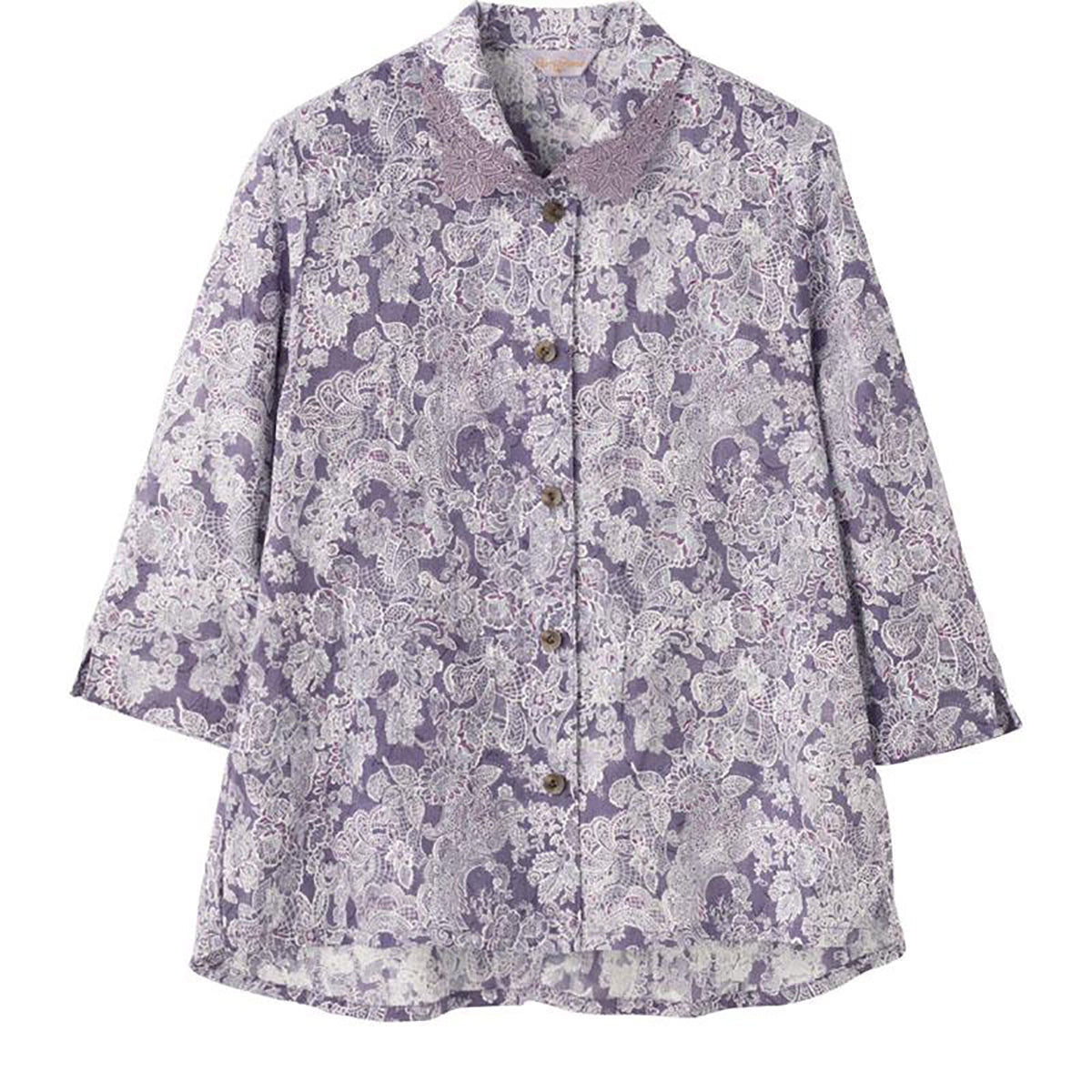 7分袖ワンタッチテープブラウス 赤パープル M/L