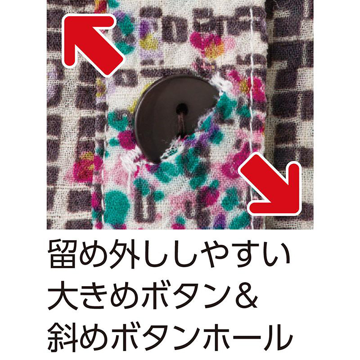 7分袖斜めボタンホールブラウス オフ×ブラック M/L