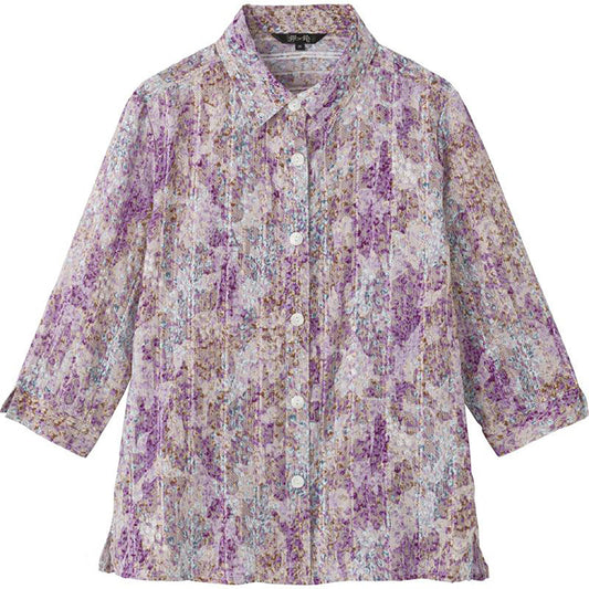 7分袖斜めボタンホールブラウス ピンク M/L