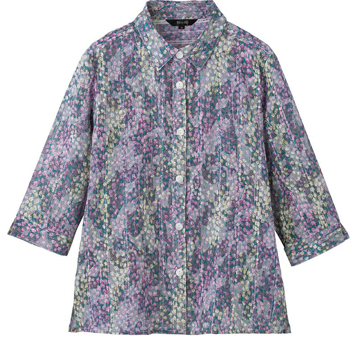 7分袖斜めボタンホールブラウス パープル M/L