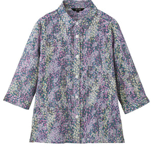 7分袖斜めボタンホールブラウス パープル M/L