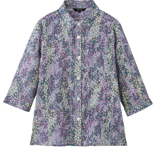 7分袖斜めボタンホールブラウス パープル M/L