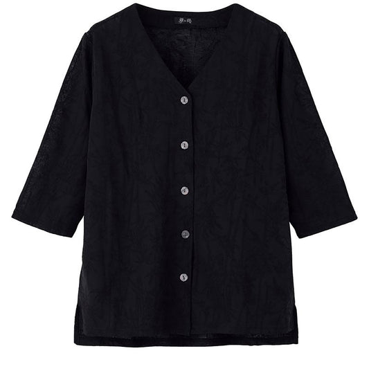 7分袖クールジャカードカーディ ブラック Ｍ～Ｌ