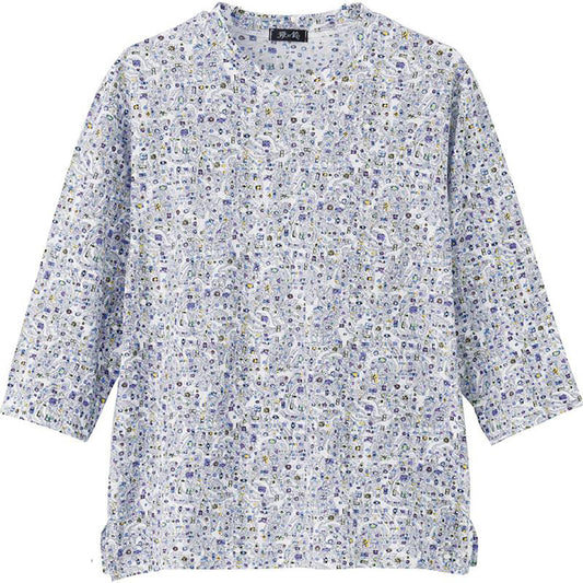 7分袖京染強撚Ｔシャツ ブルー Ｍ～Ｌ