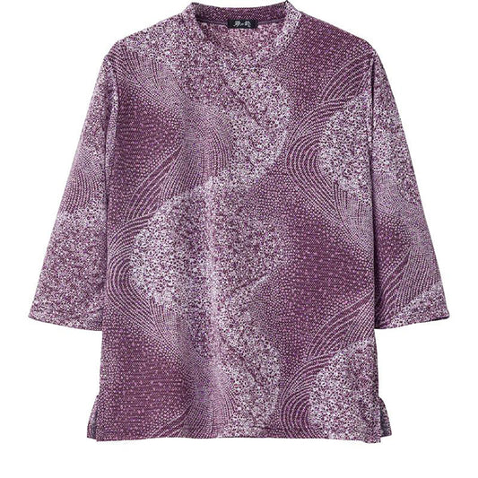 7分袖京染プリントＴシャツ 流線ワイン Ｍ～Ｌ