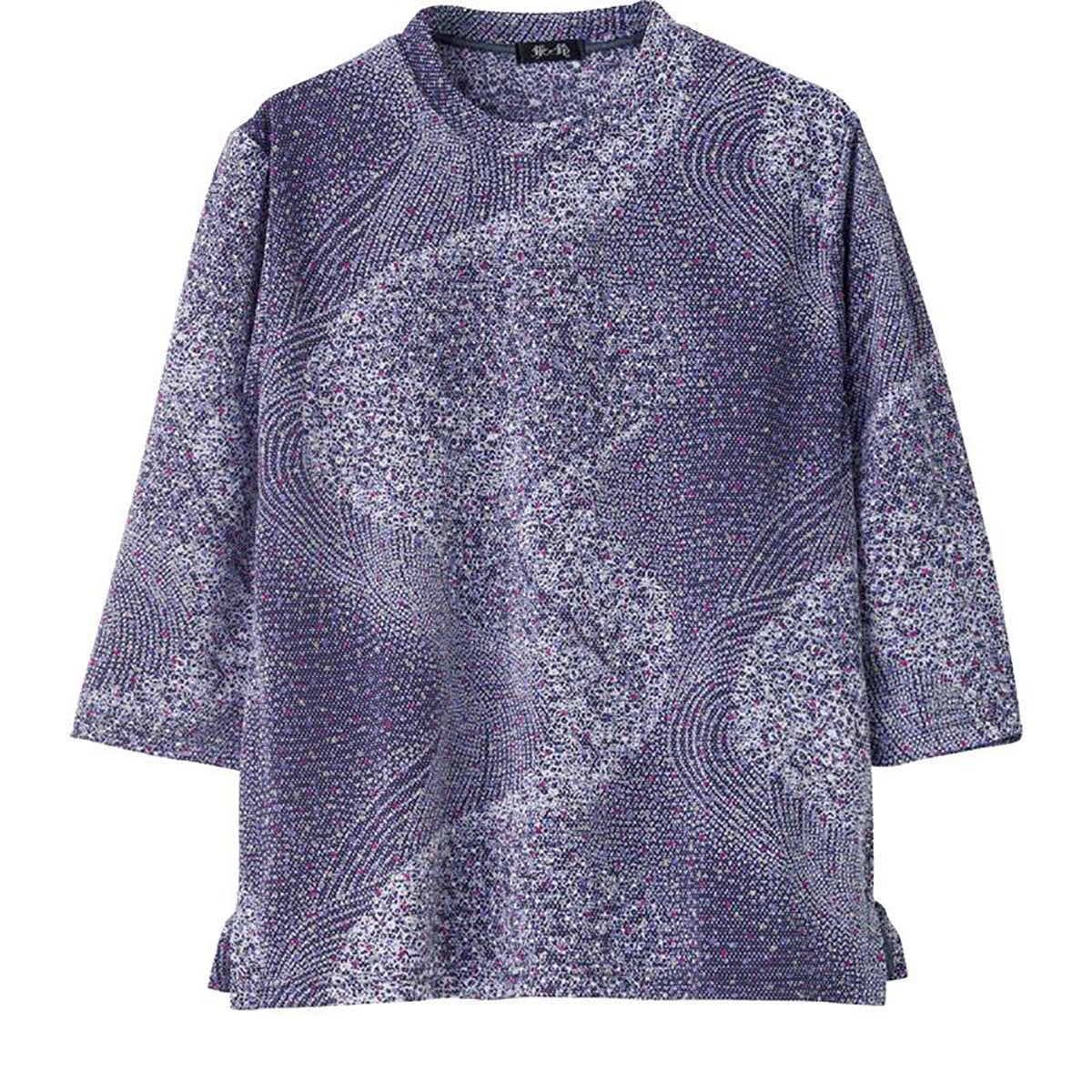 7分袖京染プリントＴシャツ 流線ネイビー Ｍ～Ｌ