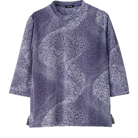 7分袖京染プリントＴシャツ 流線ネイビー Ｍ～Ｌ