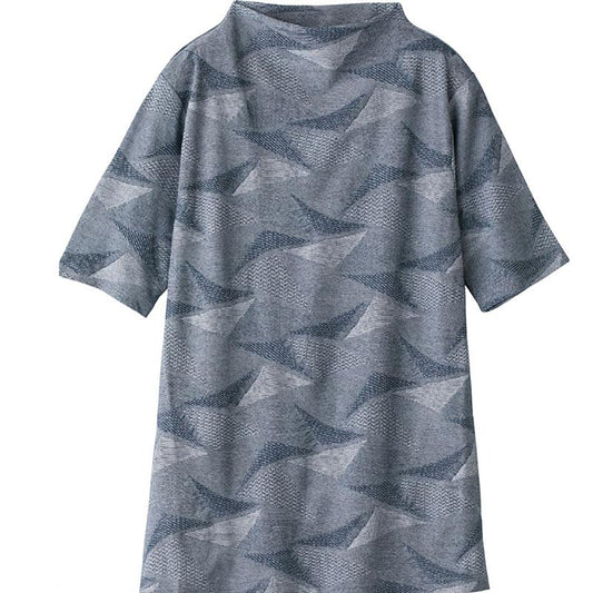 5分袖涼しや変形ジャカードチュニック ネイビー M/L/LL