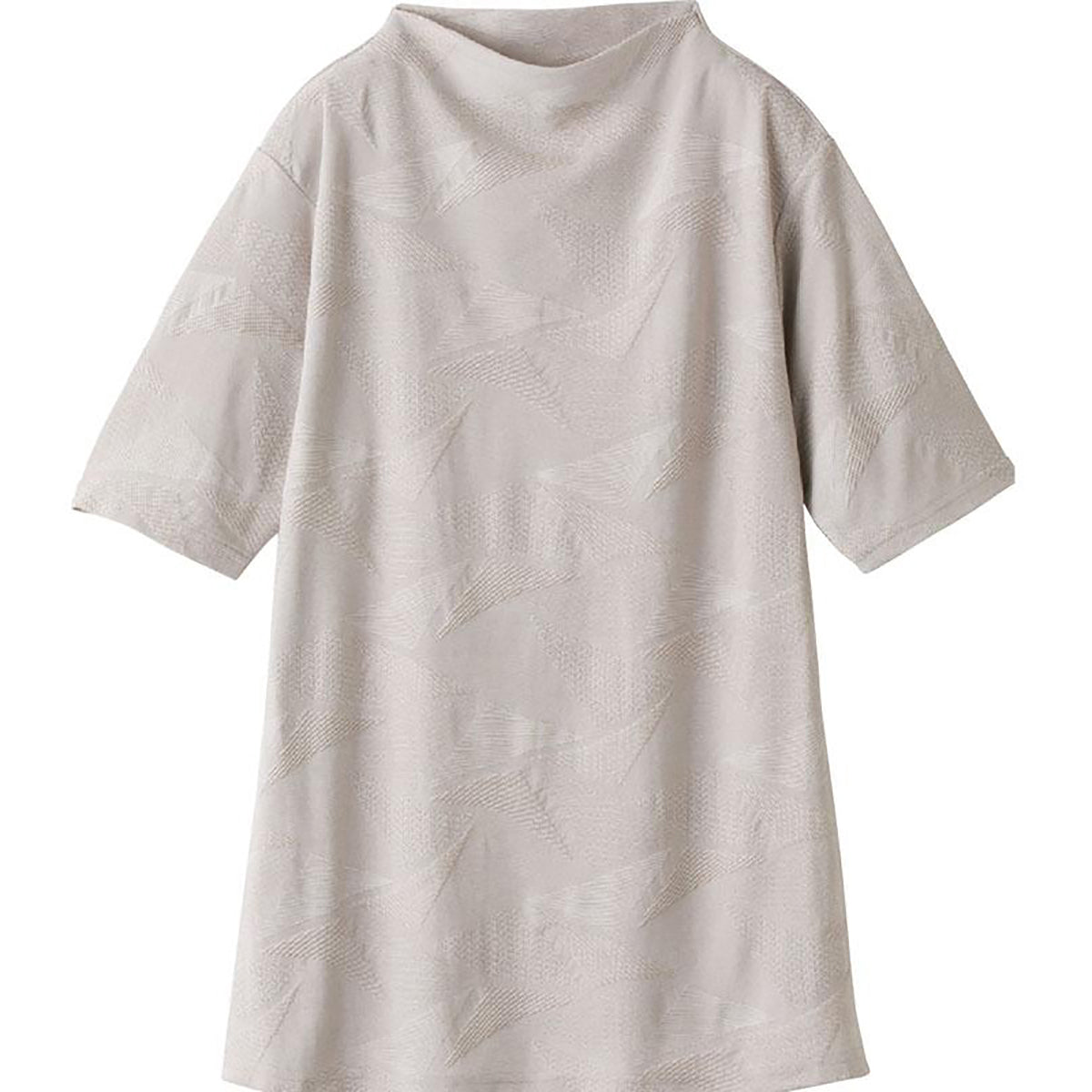 5分袖涼しや変形ジャカードチュニック グレージュ M/L/LL