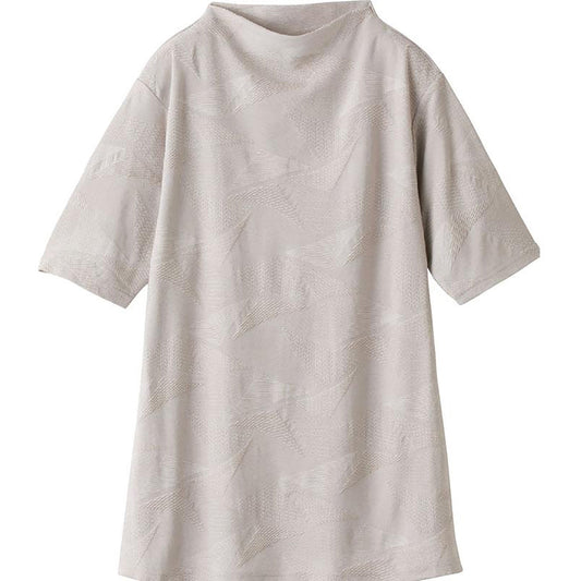 5分袖涼しや変形ジャカードチュニック グレージュ M/L/LL