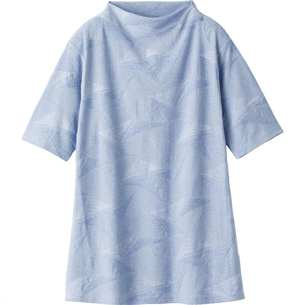 5分袖涼しや変形ジャカードチュニック ブルー M/L/LL