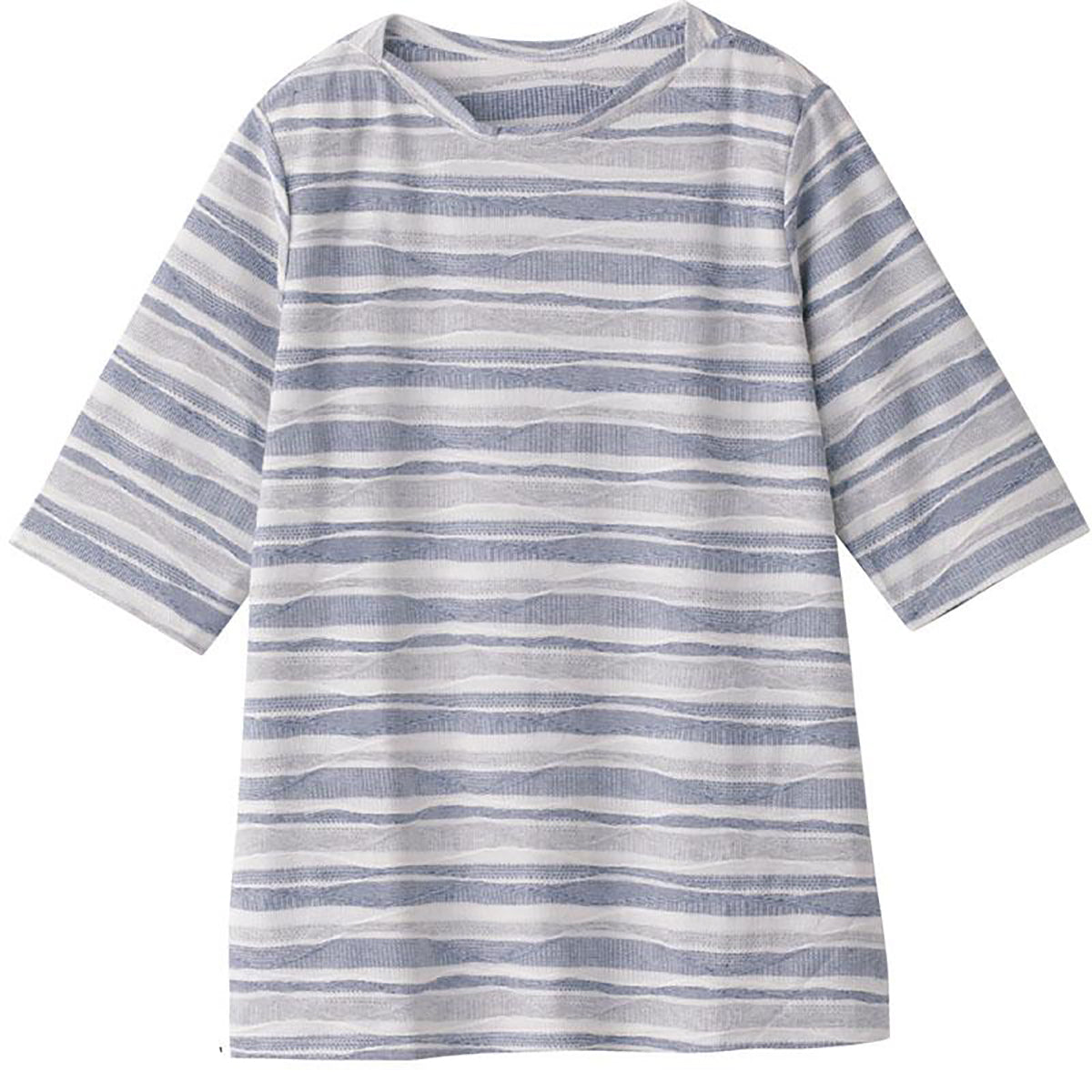 5分袖タックボーダージャカードＴシャツ ネイビー M/L/LL