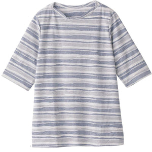 5分袖タックボーダージャカードＴシャツ ネイビー M/L/LL