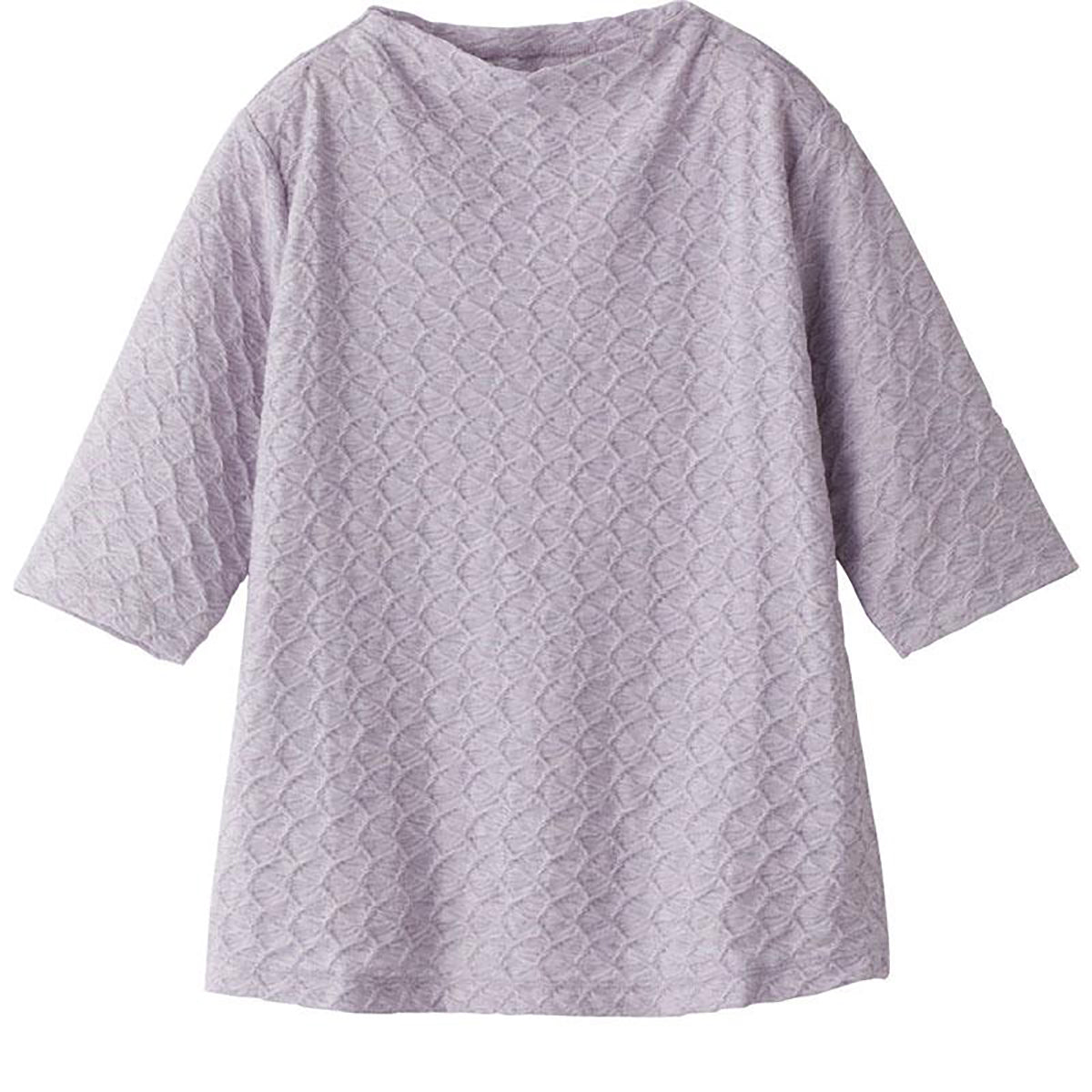 5分袖ふっくらやわらかジャカードＴシャツ ラベンダー M/L/LL