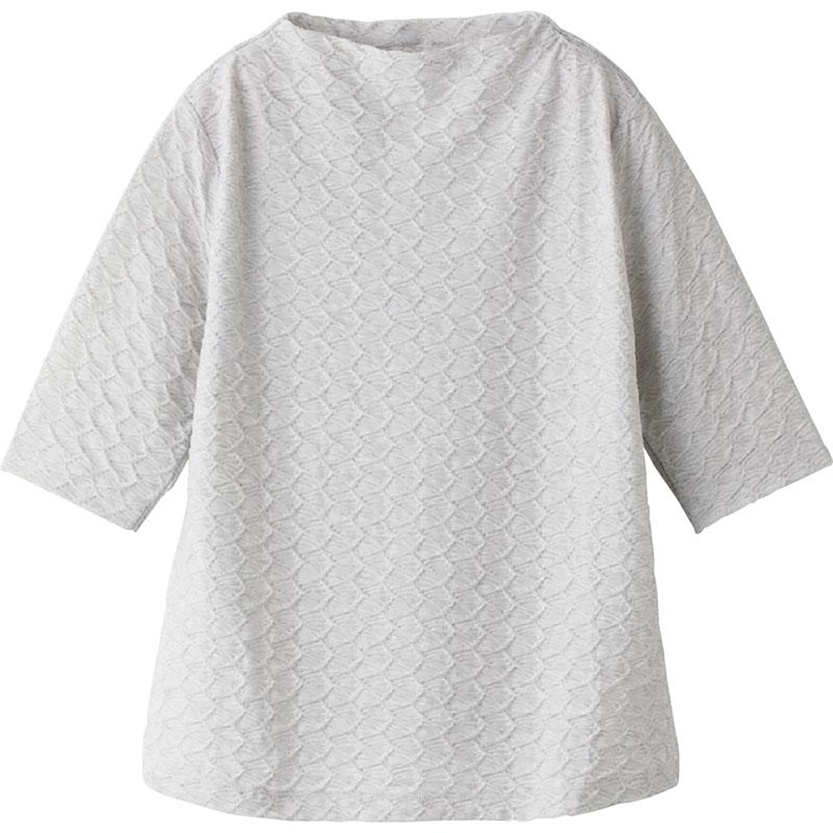 5分袖ふっくらやわらかジャカードＴシャツ グレー M/L/LL