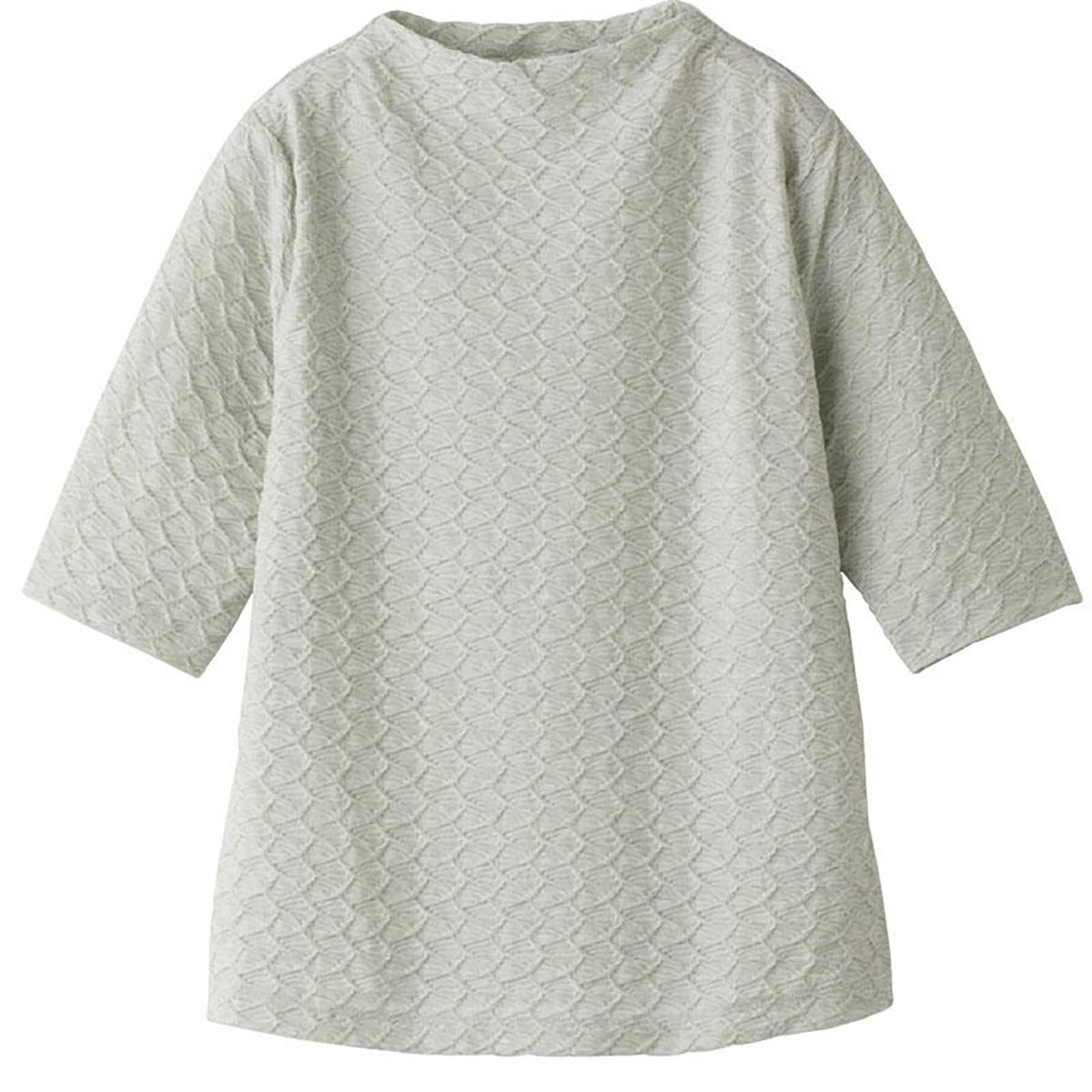 5分袖ふっくらやわらかジャカードＴシャツ グリーン M/L/LL