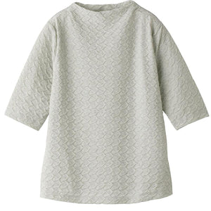 5分袖ふっくらやわらかジャカードＴシャツ グリーン M/L/LL