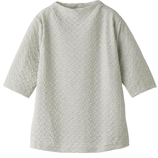 5分袖ふっくらやわらかジャカードＴシャツ グリーン M/L/LL