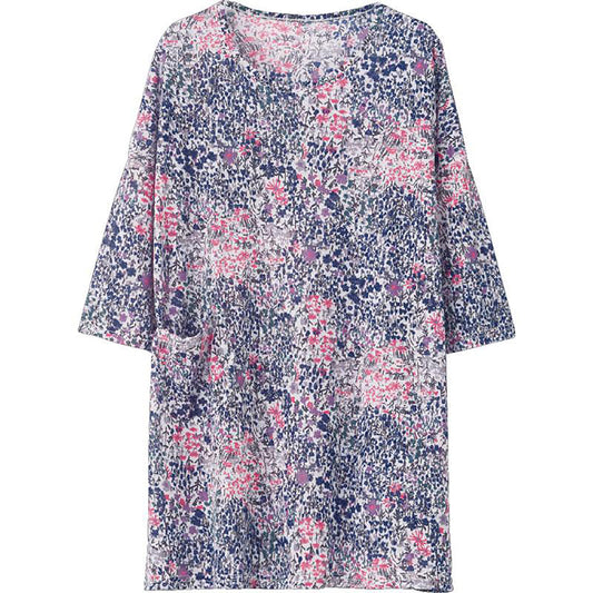 6分袖片ポケット付チュニック パープル Ｍ～Ｌ