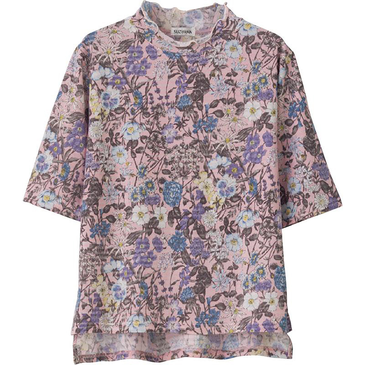 6分袖後ろ長めメロウ衿Ｔシャツ ピンク Ｍ～Ｌ
