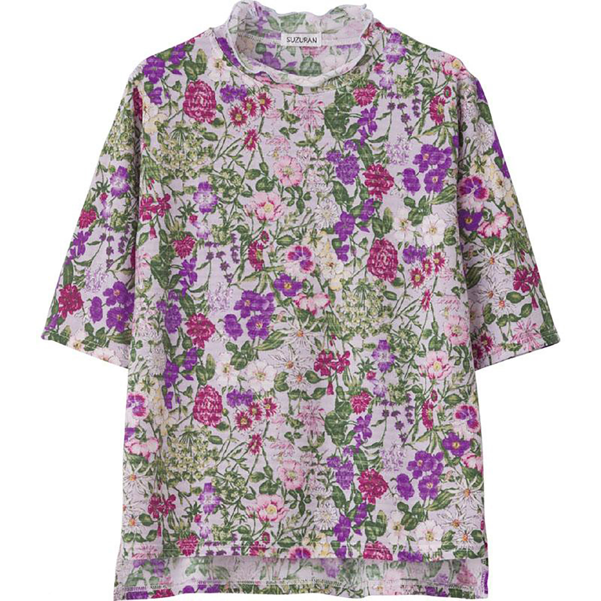 6分袖後ろ長めメロウ衿Ｔシャツ グレー Ｍ～Ｌ