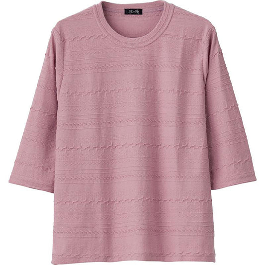 7分袖ジャカードＴシャツ ピンク Ｍ～Ｌ