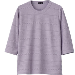 7分袖ジャカードＴシャツ パープル Ｍ～Ｌ