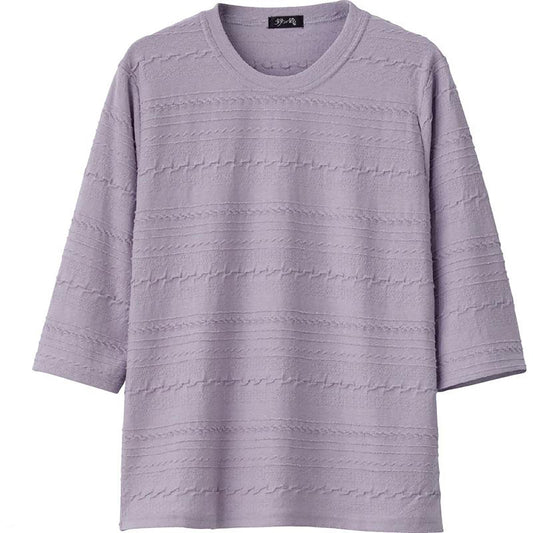 7分袖ジャカードＴシャツ パープル Ｍ～Ｌ