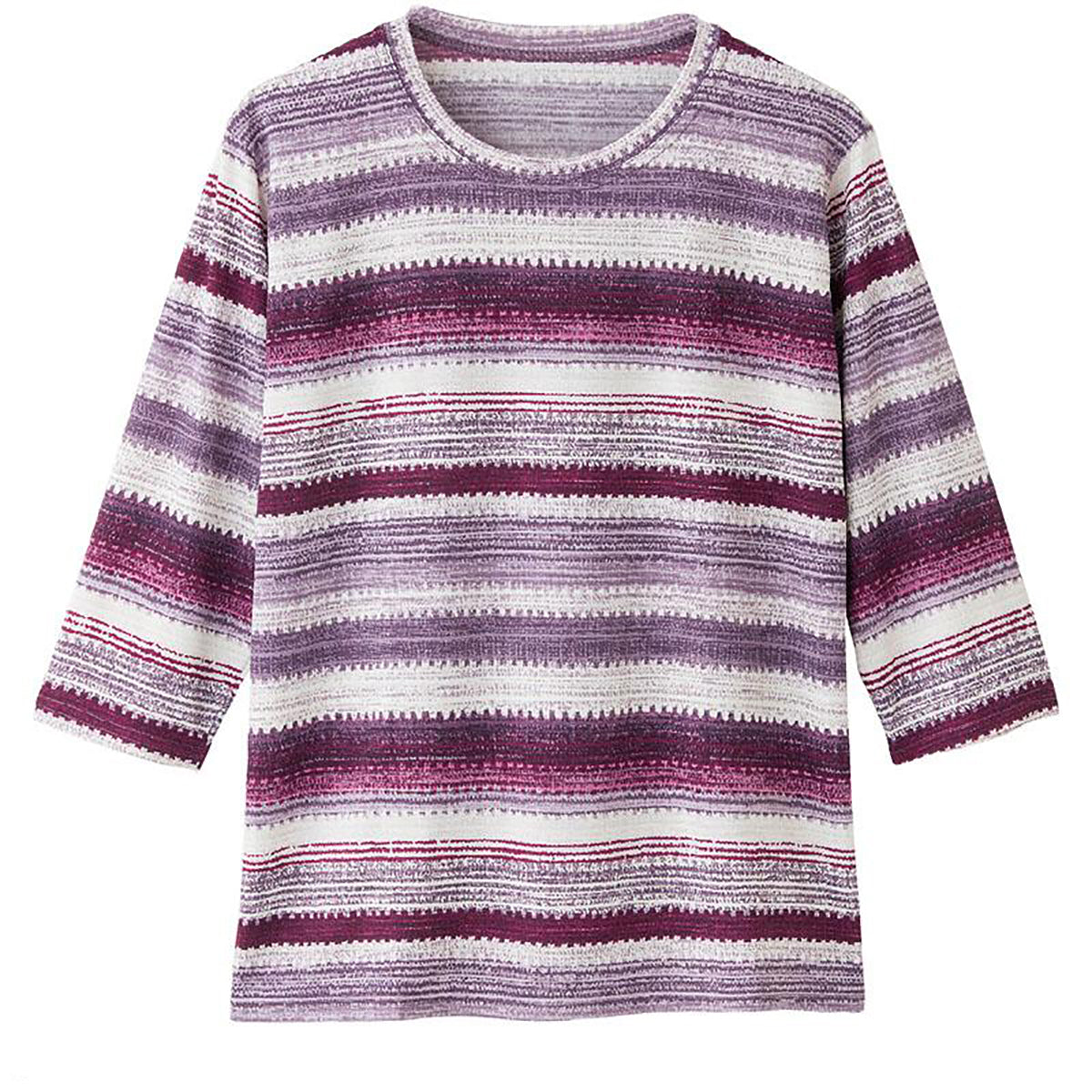 7分袖ボーダーＴシャツ パープル M～L/LL