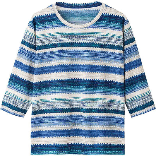 7分袖ボーダーＴシャツ ブルー M～L/LL