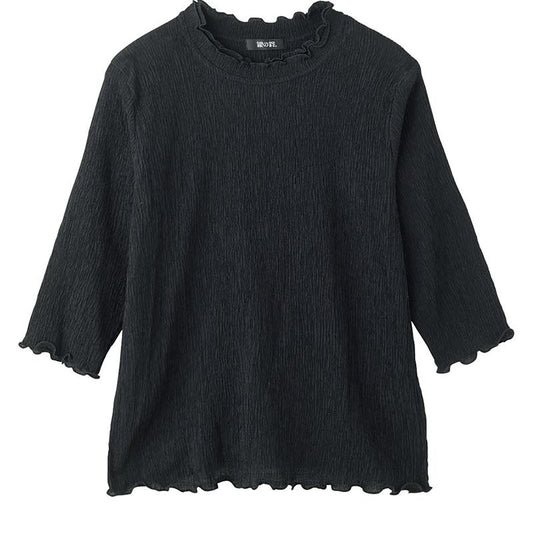 7分袖テンセル楊柳Ｔシャツ ブラック S/M～L/LL/3L