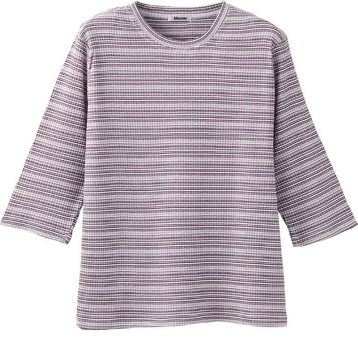 7分袖ピケボーダーＴシャツ パープル Ｍ～Ｌ