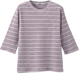 7分袖ピケボーダーＴシャツ パープル Ｍ～Ｌ