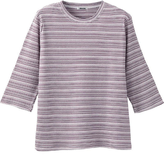 7分袖ピケボーダーＴシャツ パープル Ｍ～Ｌ