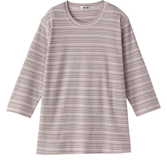 7分袖ピケボーダーＴシャツ ライトグレー Ｍ～Ｌ