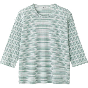 7分袖ピケボーダーＴシャツ グリーン Ｍ～Ｌ
