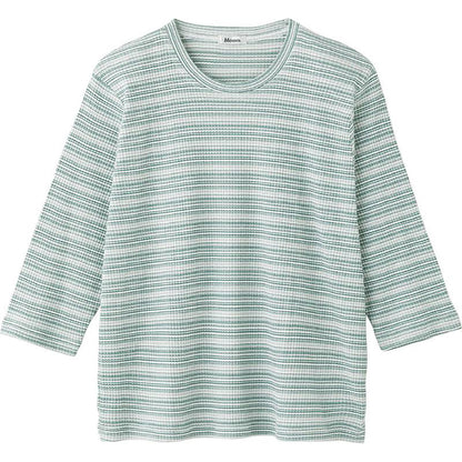 7分袖ピケボーダーＴシャツ グリーン Ｍ～Ｌ