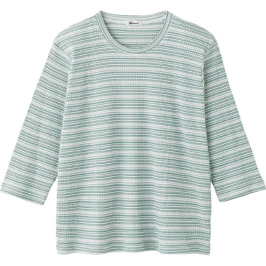 7分袖ピケボーダーＴシャツ グリーン Ｍ～Ｌ
