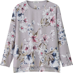 後ろ長め花柄プリントＴシャツ グレー Ｍ～Ｌ