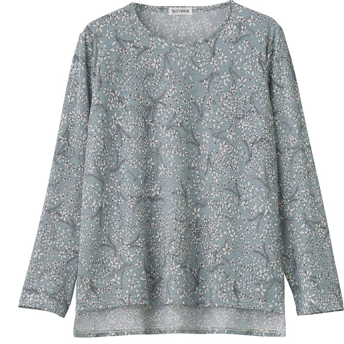 後ろ長め小花柄プリントＴシャツ サックス Ｍ～Ｌ