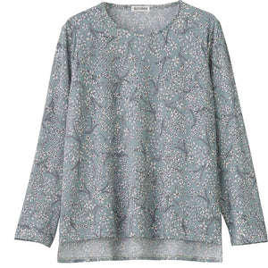 後ろ長め小花柄プリントＴシャツ サックス Ｍ～Ｌ