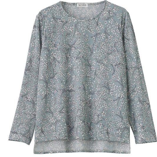 後ろ長め小花柄プリントＴシャツ サックス Ｍ～Ｌ