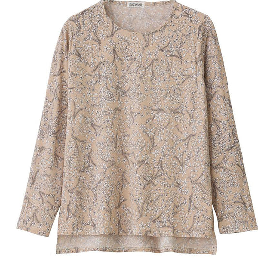 後ろ長め小花柄プリントＴシャツ クリーム Ｍ～Ｌ