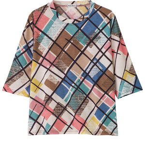 6分袖ゆったり快適Ｔシャツ ベージュ Ｍ～Ｌ