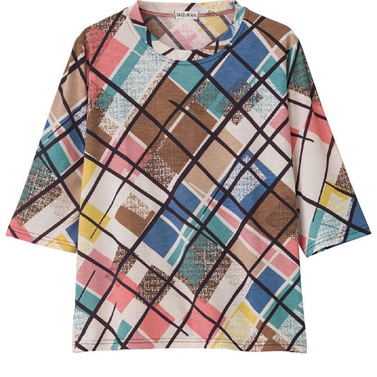 6分袖ゆったり快適Ｔシャツ ベージュ Ｍ～Ｌ