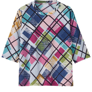 6分袖ゆったり快適Ｔシャツ サックス Ｍ～Ｌ